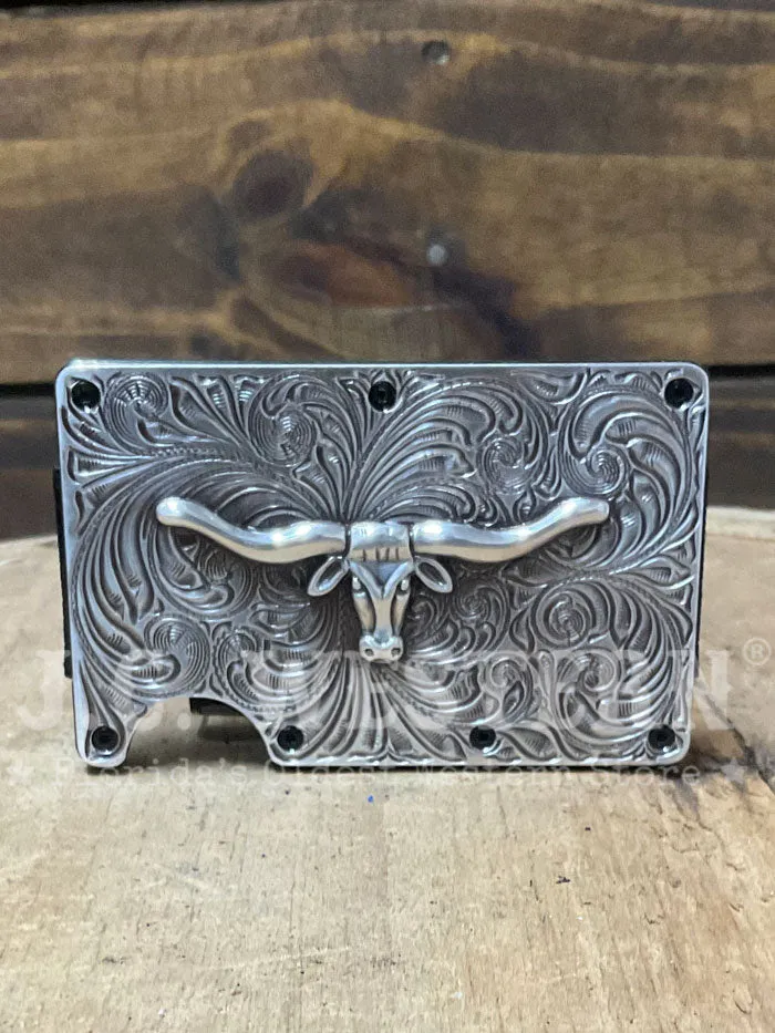 3D D250008765 Mens Long Horn Utility Wallet Black Silver