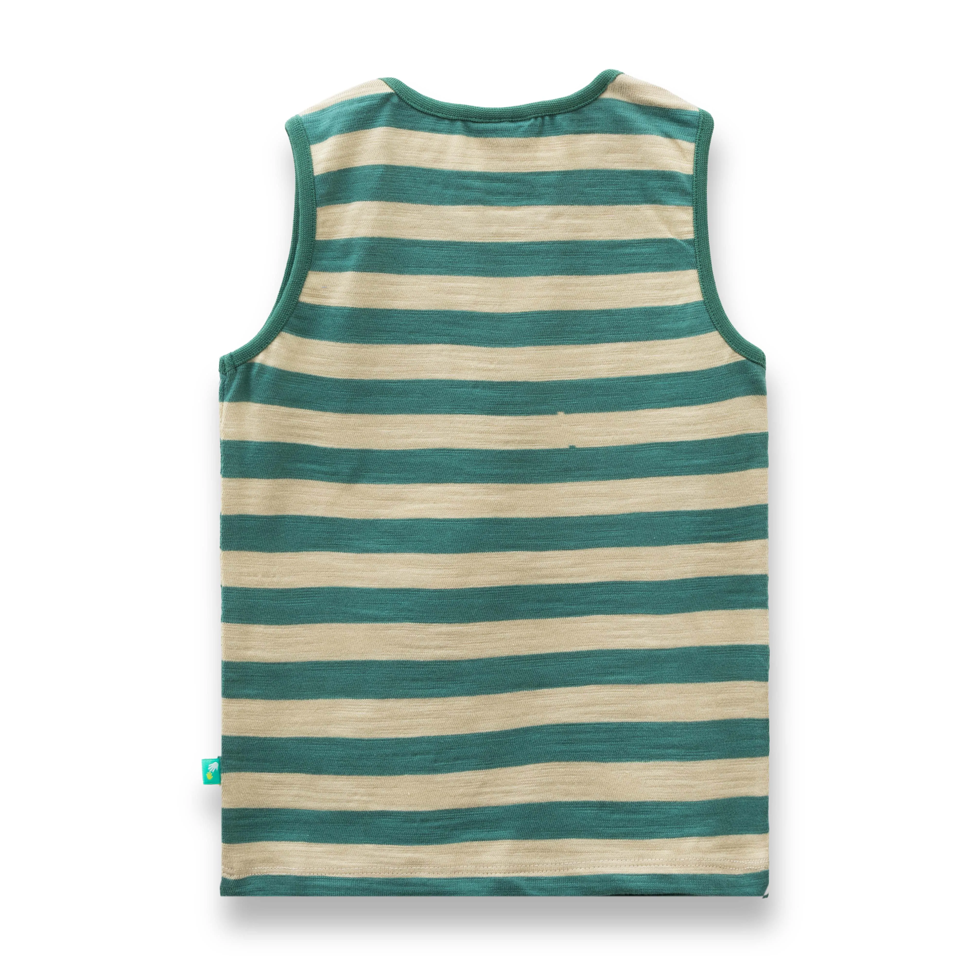Baby Boys Sleeveless Green Striped T-shirt  Let the Adventure Begin with Ladybug Patch