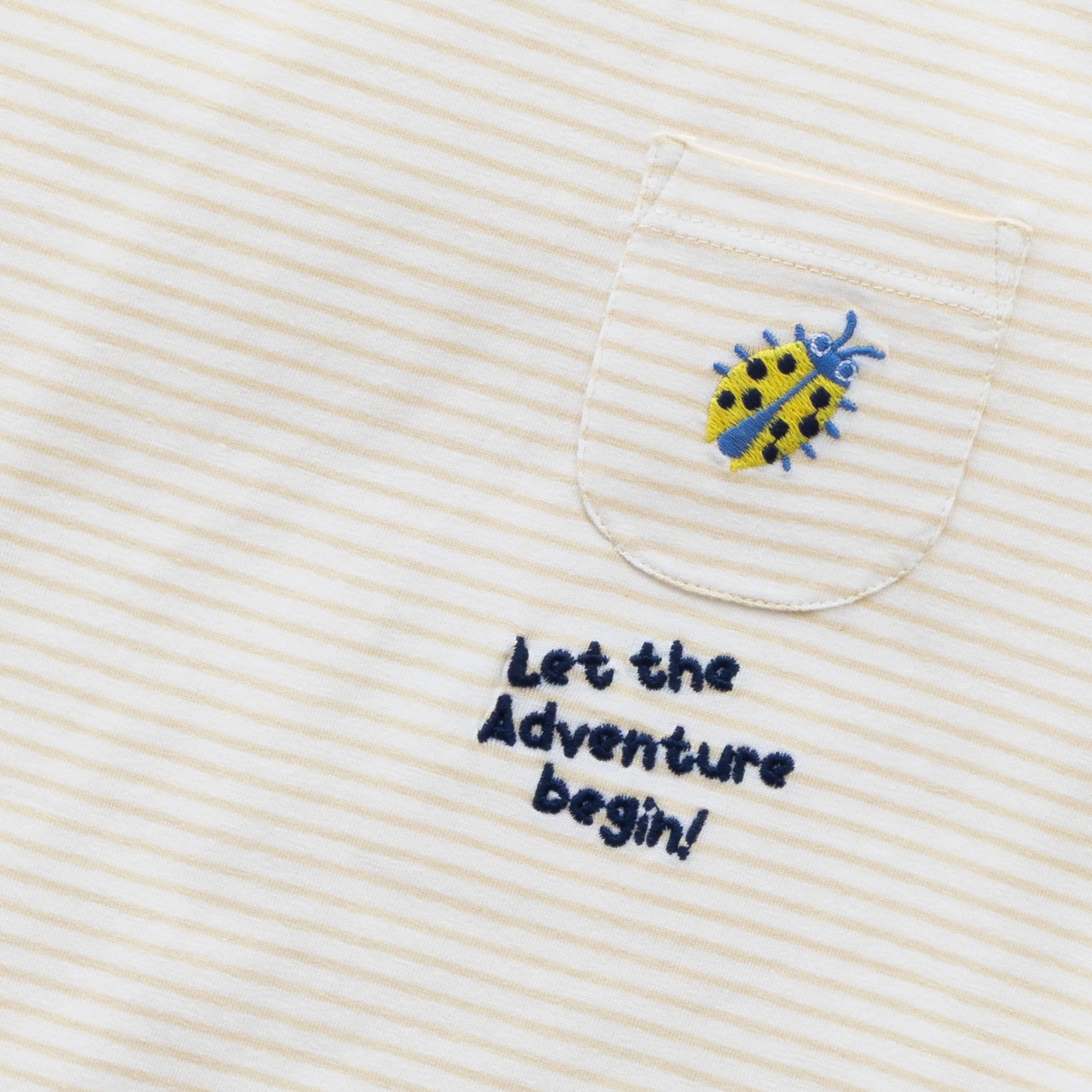 Baby Boys Sleeveless White Striped T-shirt  Let the Adventure Begin with Bee Patch
