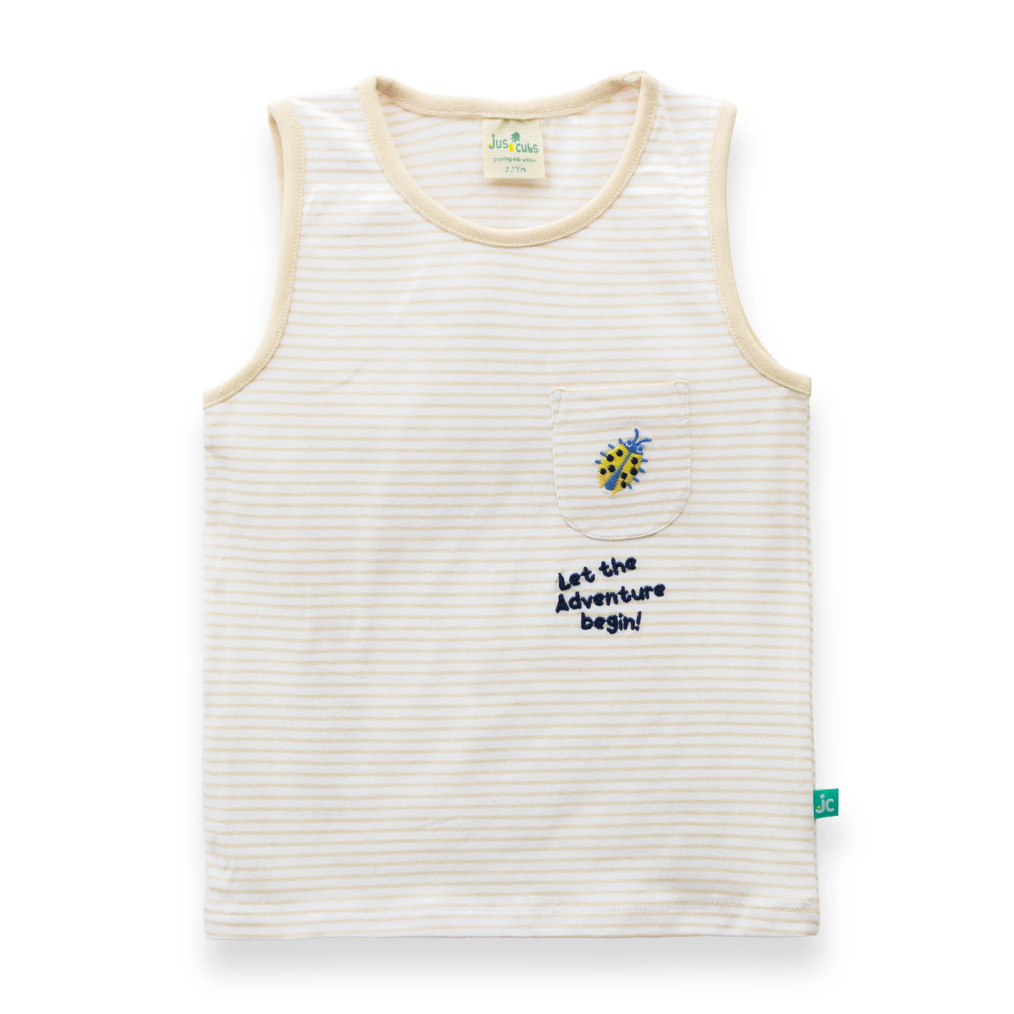 Baby Boys Sleeveless White Striped T-shirt  Let the Adventure Begin with Bee Patch