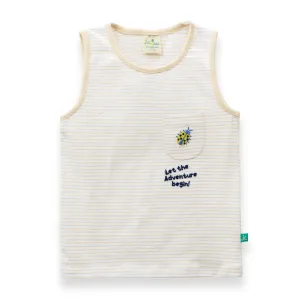 Baby Boys Sleeveless White Striped T-shirt  Let the Adventure Begin with Bee Patch