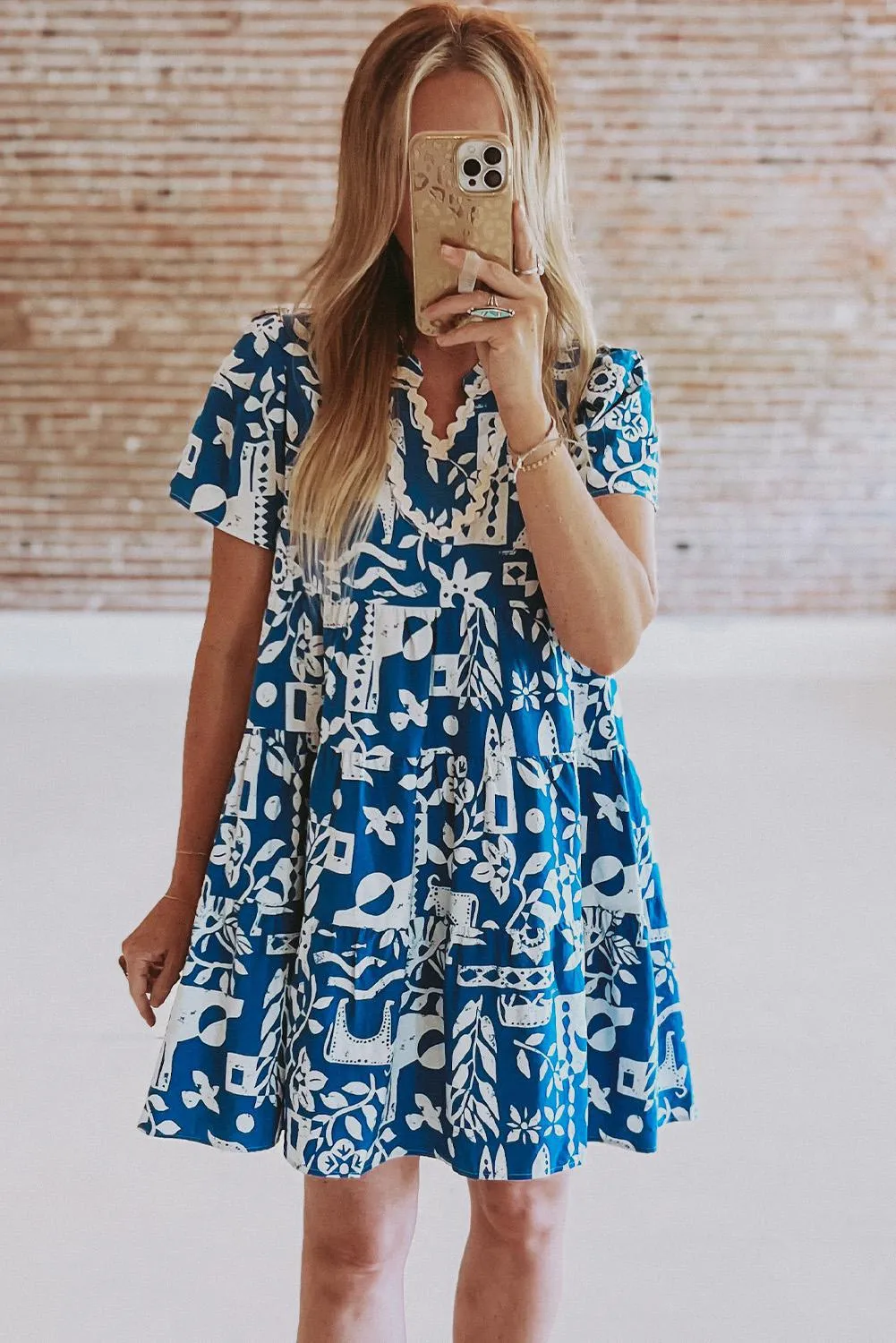 Blue Ricrac Floral Dress
