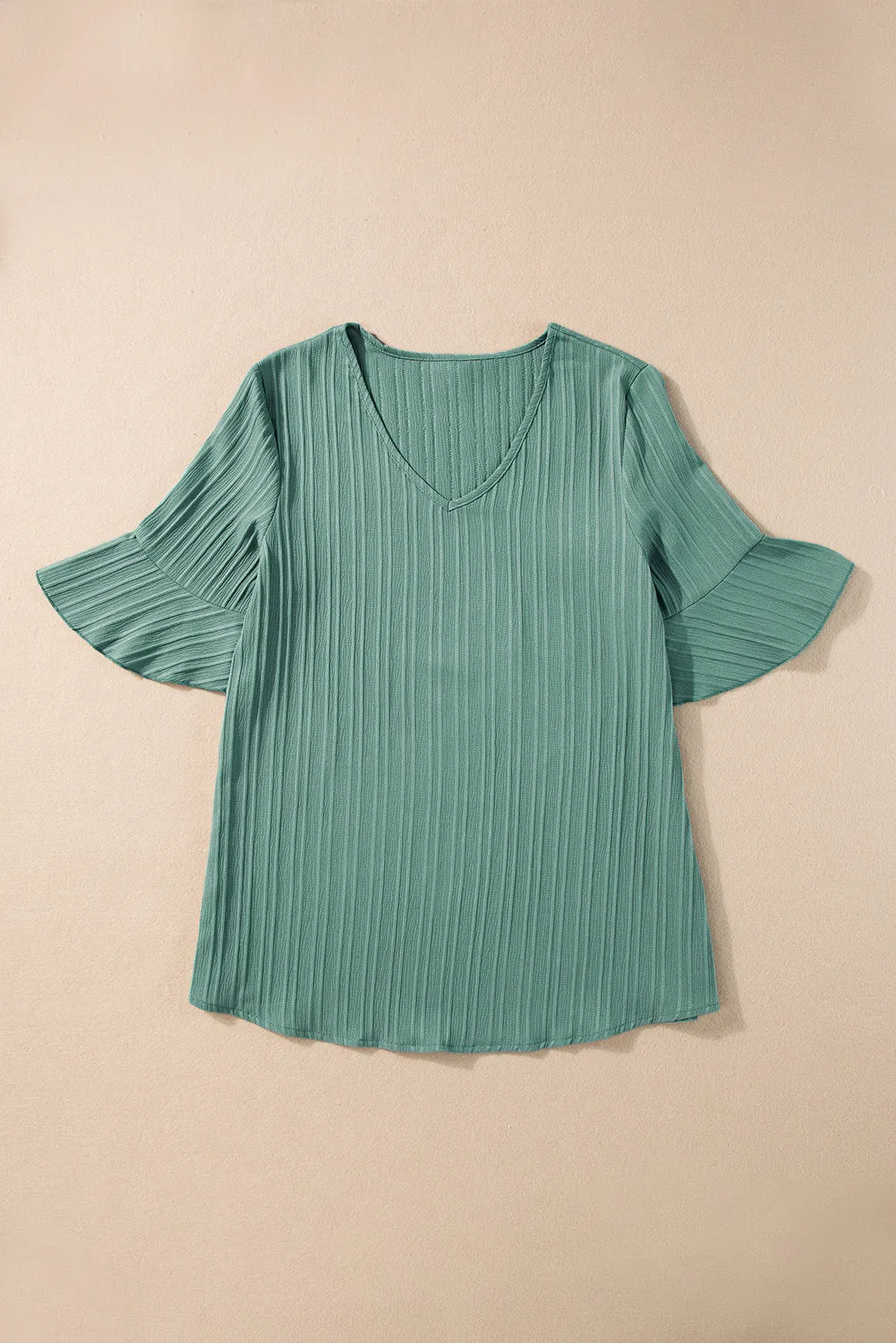 Capri Ruffled Half Sleeve V Neck Textured Top.