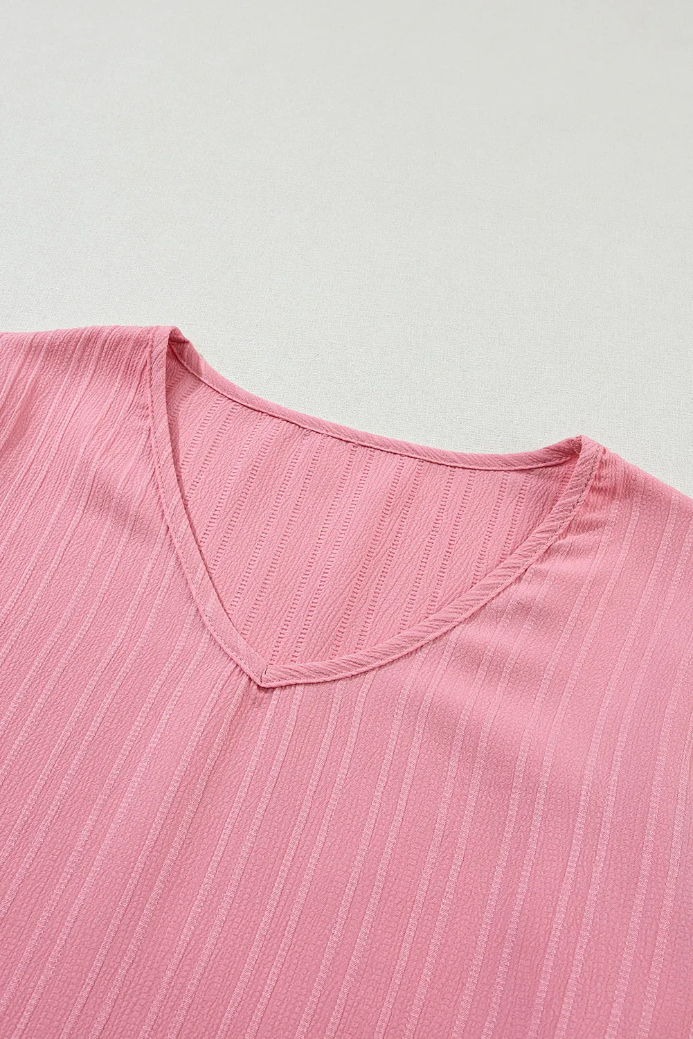 Capri Ruffled Half Sleeve V Neck Textured Top.