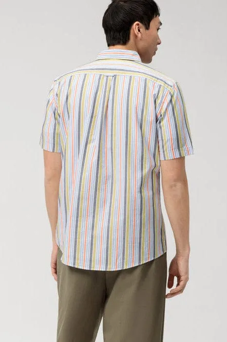 Casual Modern Fit Multi Stripe Short Sleeve Shirt - Green/Blue
