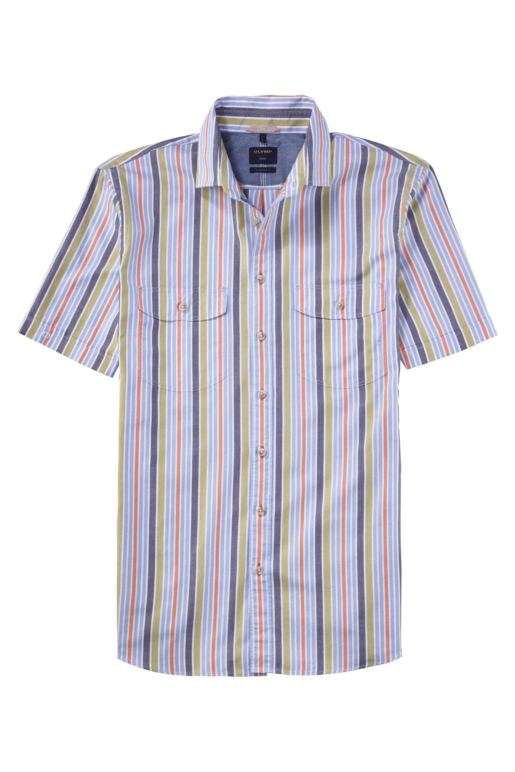 Casual Modern Fit Multi Stripe Short Sleeve Shirt - Green/Blue