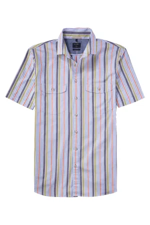 Casual Modern Fit Multi Stripe Short Sleeve Shirt - Green/Blue