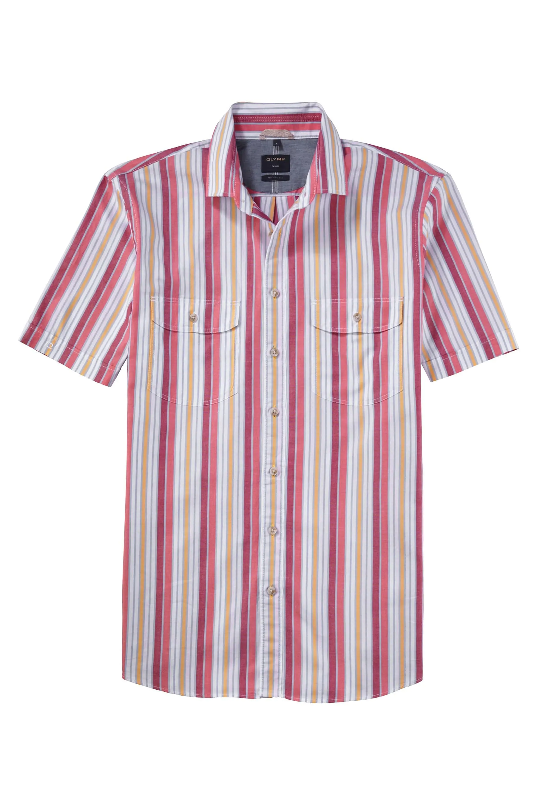 Casual Modern Fit Multi Stripe Short Sleeve Shirt - Red/Yellow