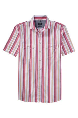 Casual Modern Fit Multi Stripe Short Sleeve Shirt - Red/Yellow