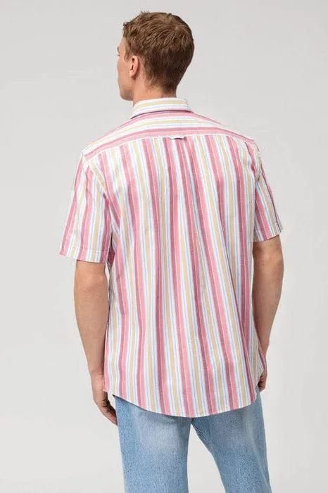 Casual Modern Fit Multi Stripe Short Sleeve Shirt - Red/Yellow