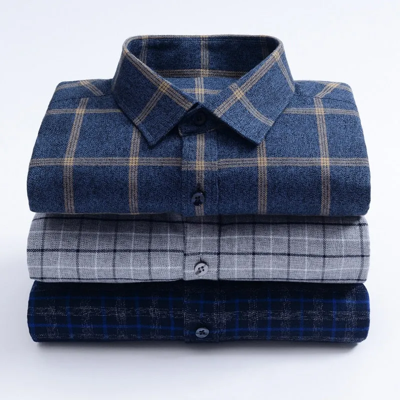 Classic checked Plaid  pure cotton men's  casual shirts  Sanded thick