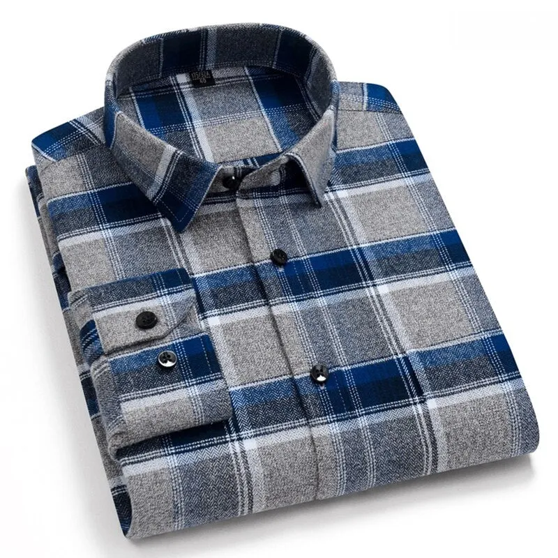 Classic checked Plaid  pure cotton men's  casual shirts  Sanded thick