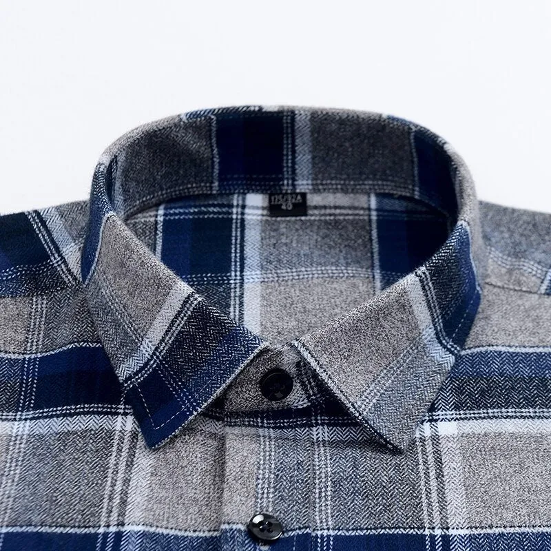 Classic checked Plaid  pure cotton men's  casual shirts  Sanded thick
