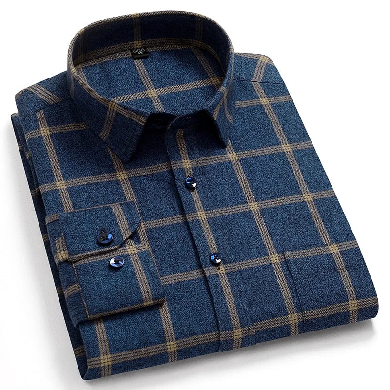 Classic checked Plaid  pure cotton men's  casual shirts  Sanded thick
