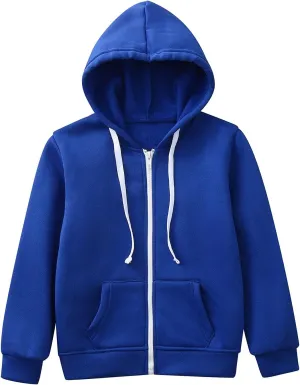 Clearance Boy'Zip Up HoodieSolid Color Long Sleeve Inside Outside Sweater Shirt Comfortable Soft Top Fall Winter Outfit9-10 YearA1-Dark Blue