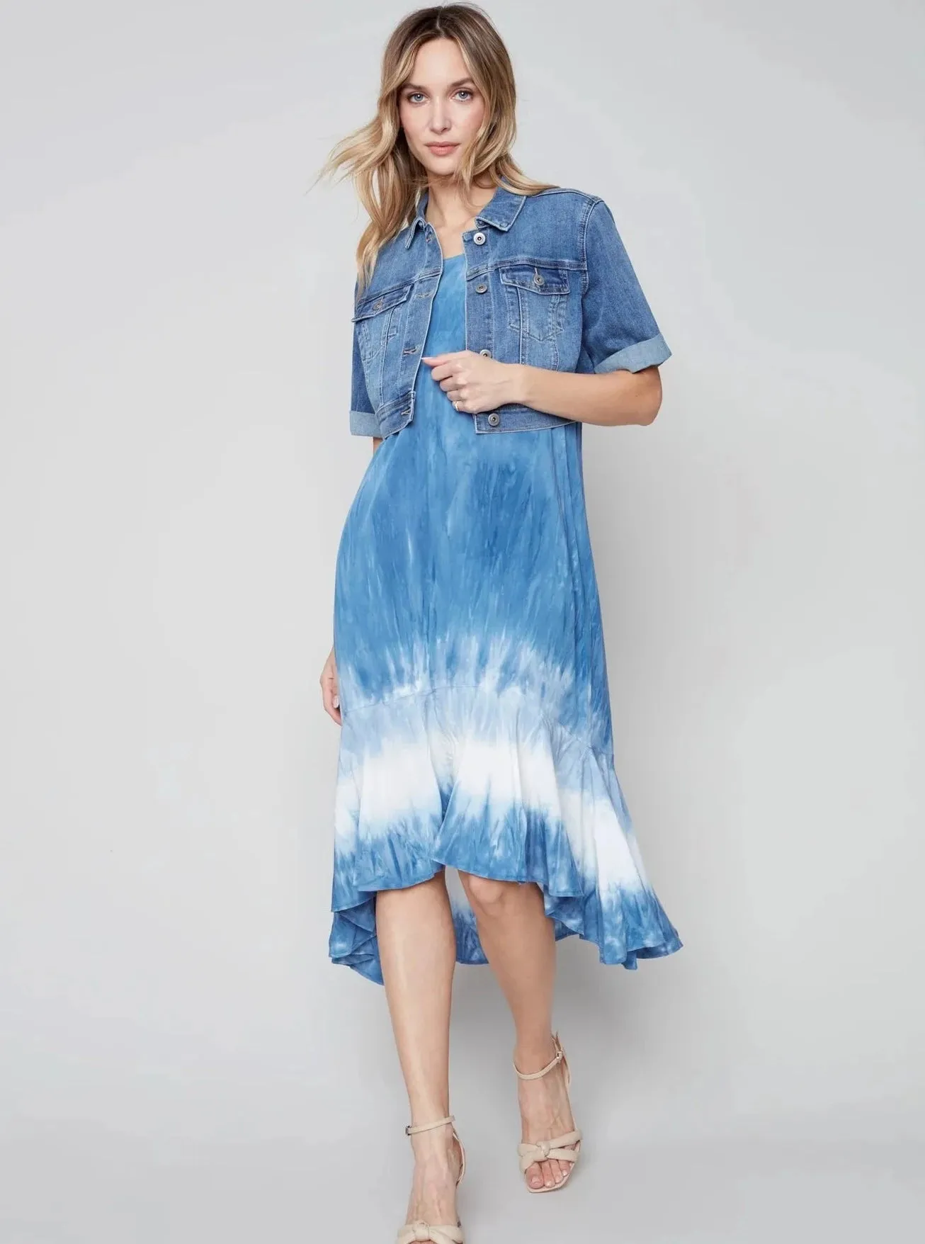 Cropped Jean Jacket W Short Sleeve [Blue-C6112R]
