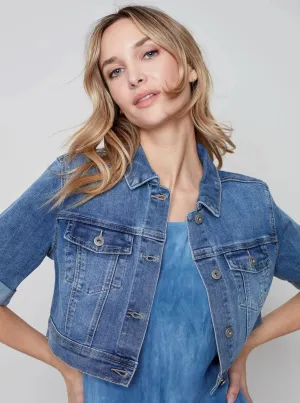 Cropped Jean Jacket W Short Sleeve [Blue-C6112R]