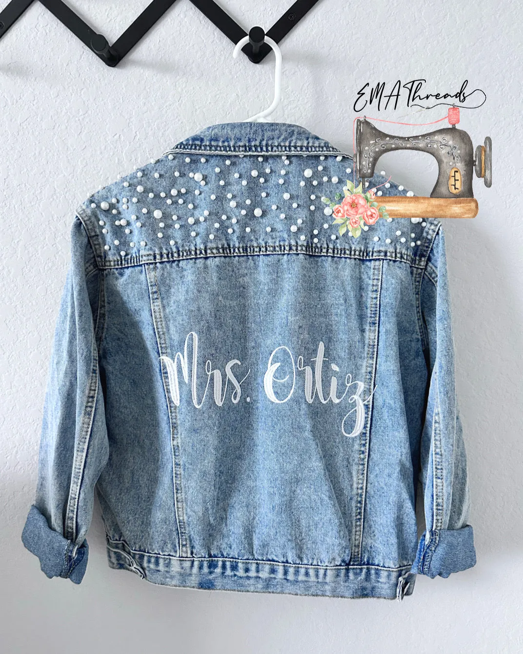 Custom Bridal Pearl Jean Jacket