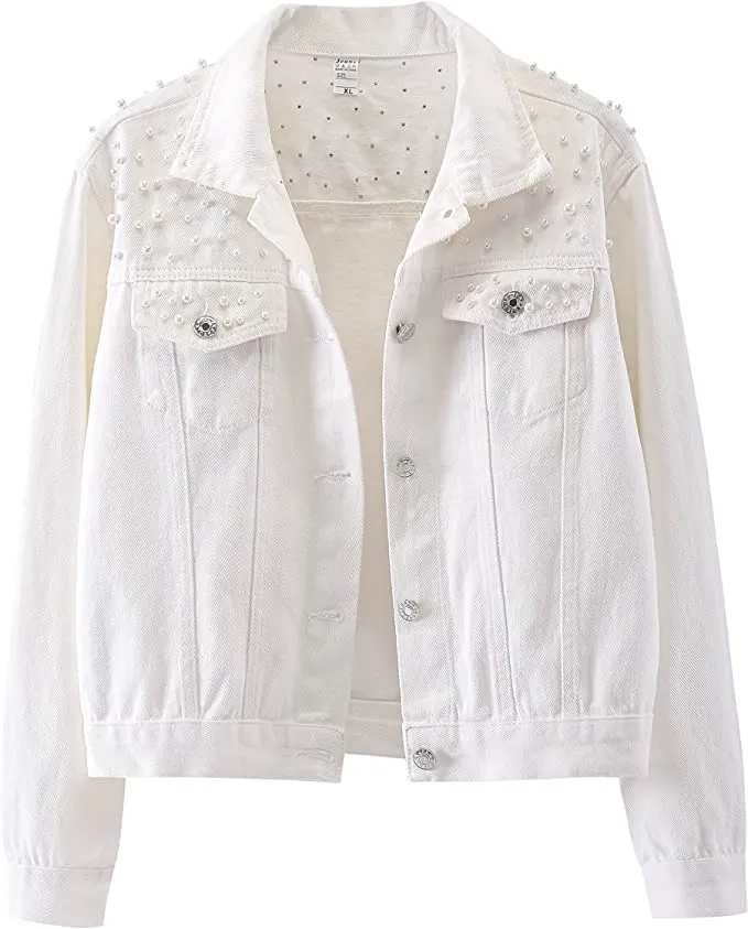 Custom Bridal Pearl Jean Jacket