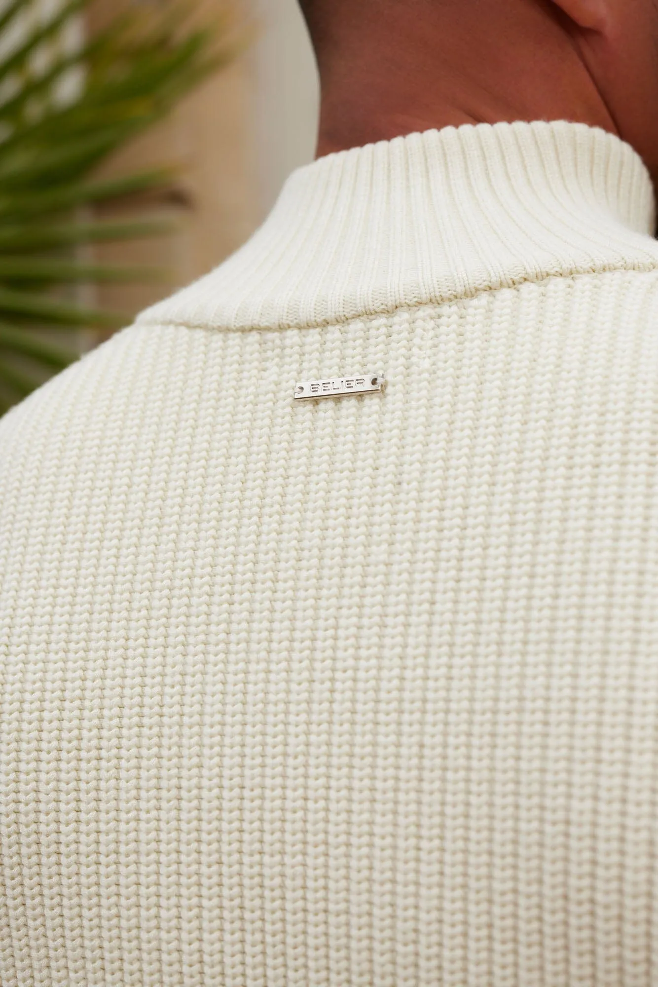 Ecru Chunky Rib Knit Zip Up Cardigan