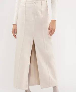 Front Slit Denim Maxi Skirt - Ecru - FINAL SALE