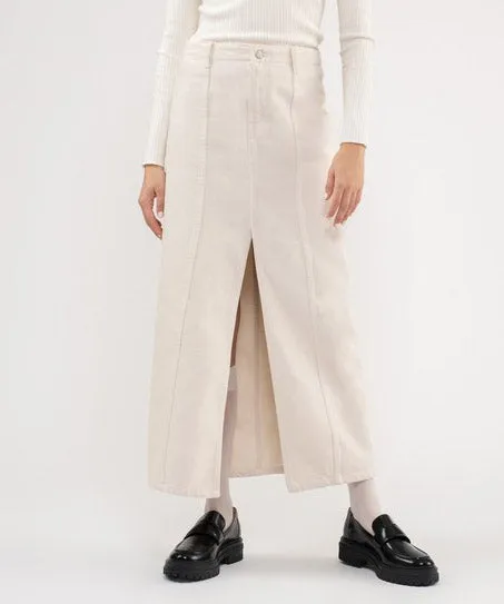 Front Slit Denim Maxi Skirt - Ecru - FINAL SALE