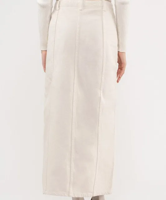 Front Slit Denim Maxi Skirt - Ecru - FINAL SALE