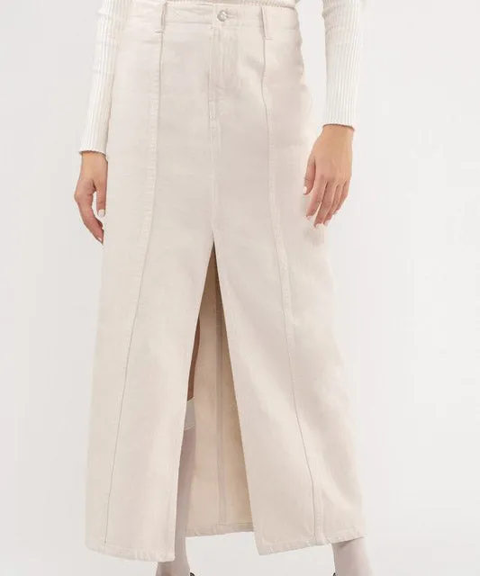 Front Slit Denim Maxi Skirt - Ecru - FINAL SALE