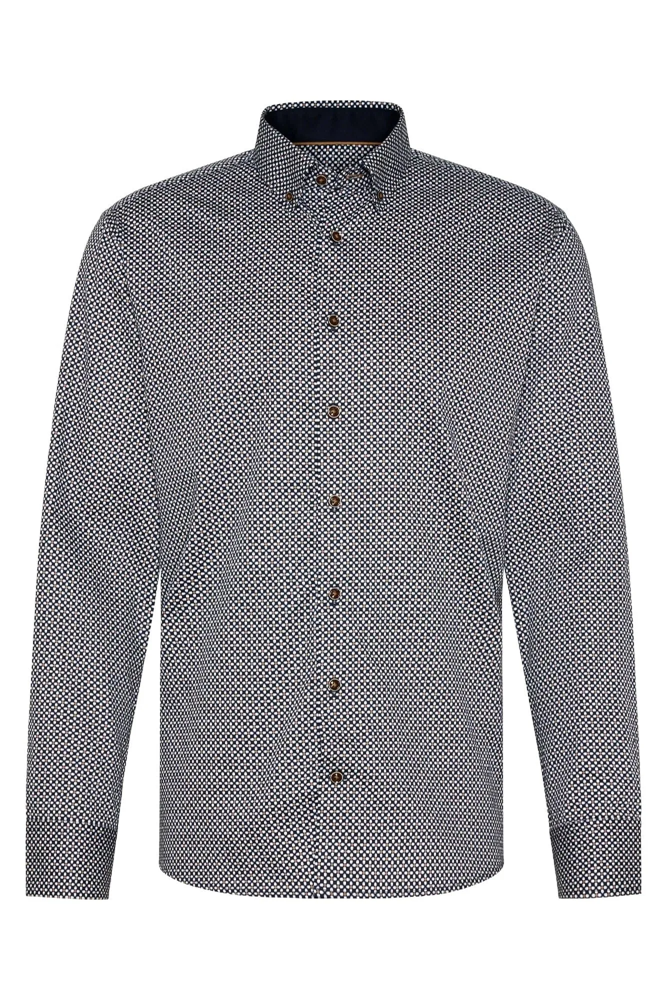 Geometric Print Long Sleeve Shirt - Navy