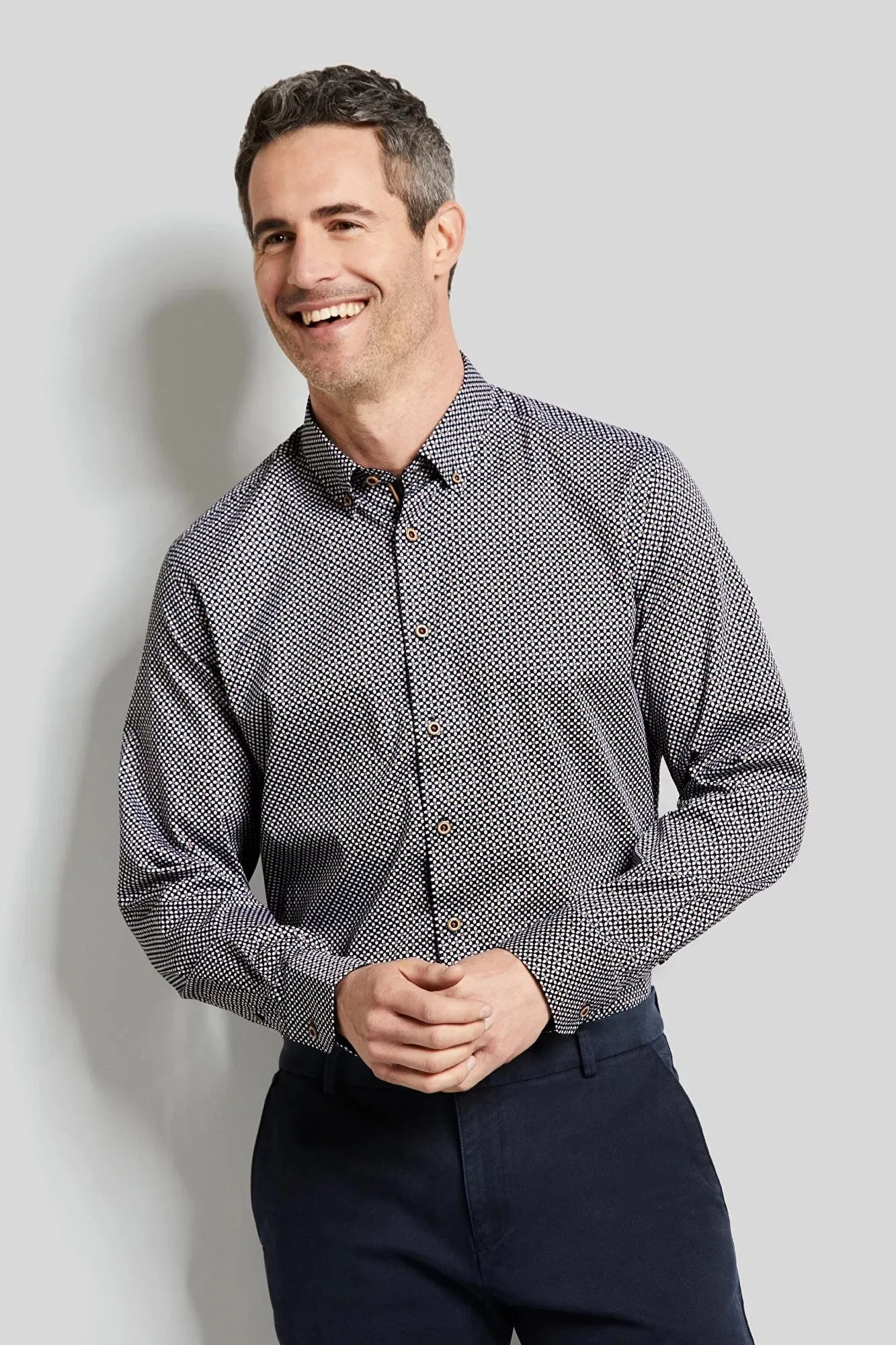 Geometric Print Long Sleeve Shirt - Navy