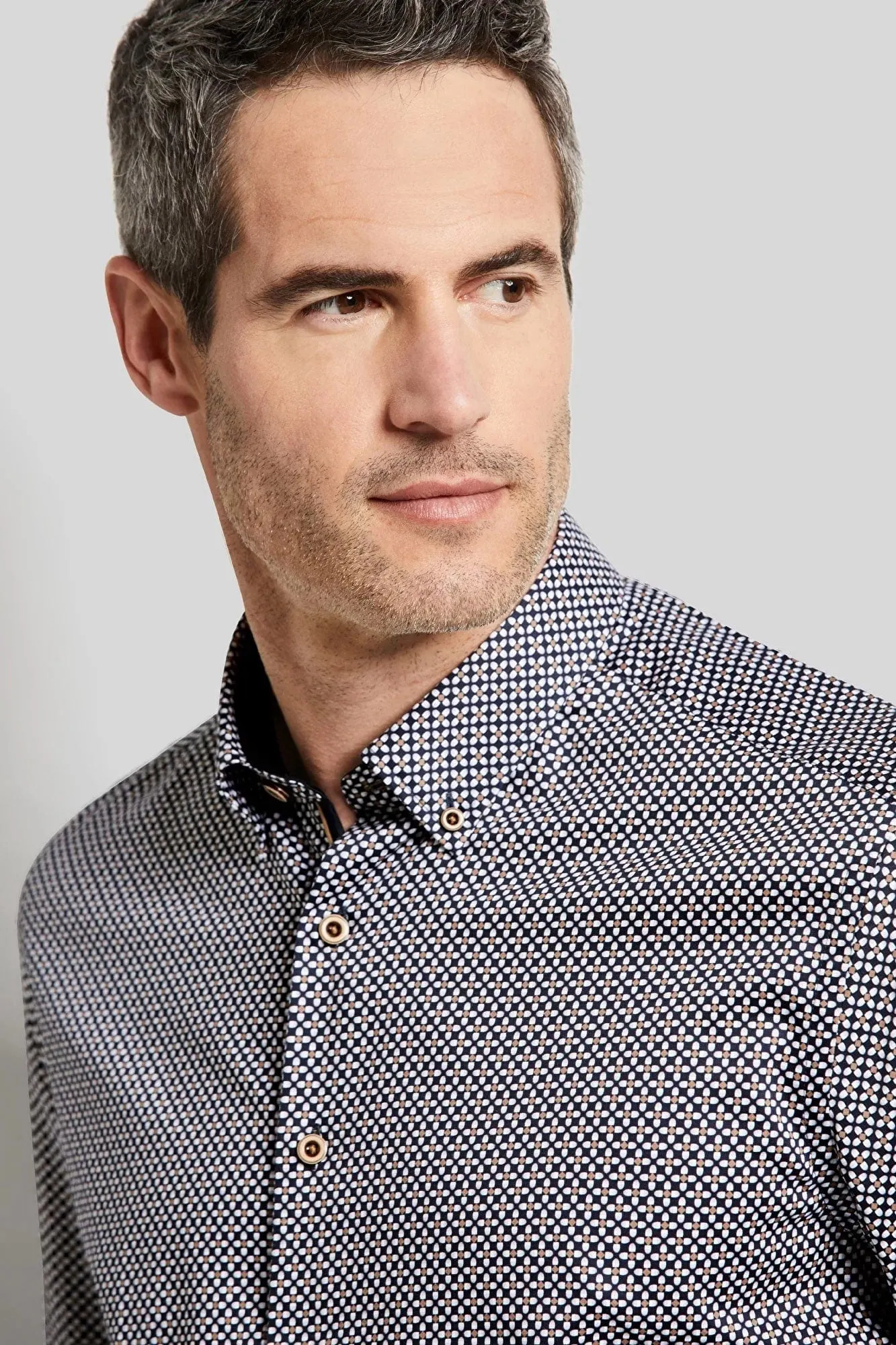 Geometric Print Long Sleeve Shirt - Navy