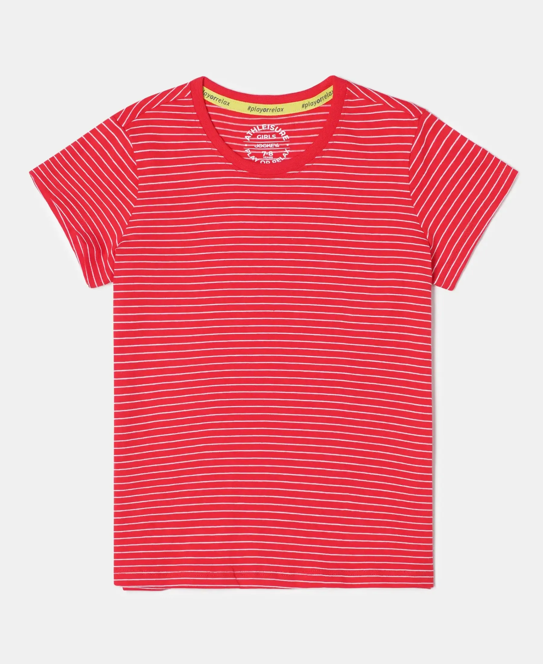 Girl's Super Combed Cotton Striped Short Sleeve T-Shirt - Rio Red