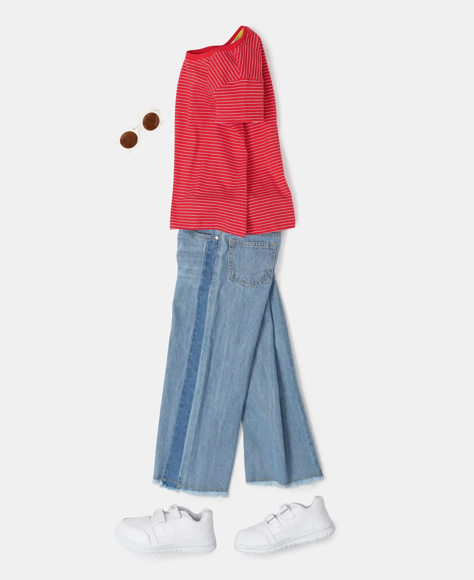 Girl's Super Combed Cotton Striped Short Sleeve T-Shirt - Rio Red