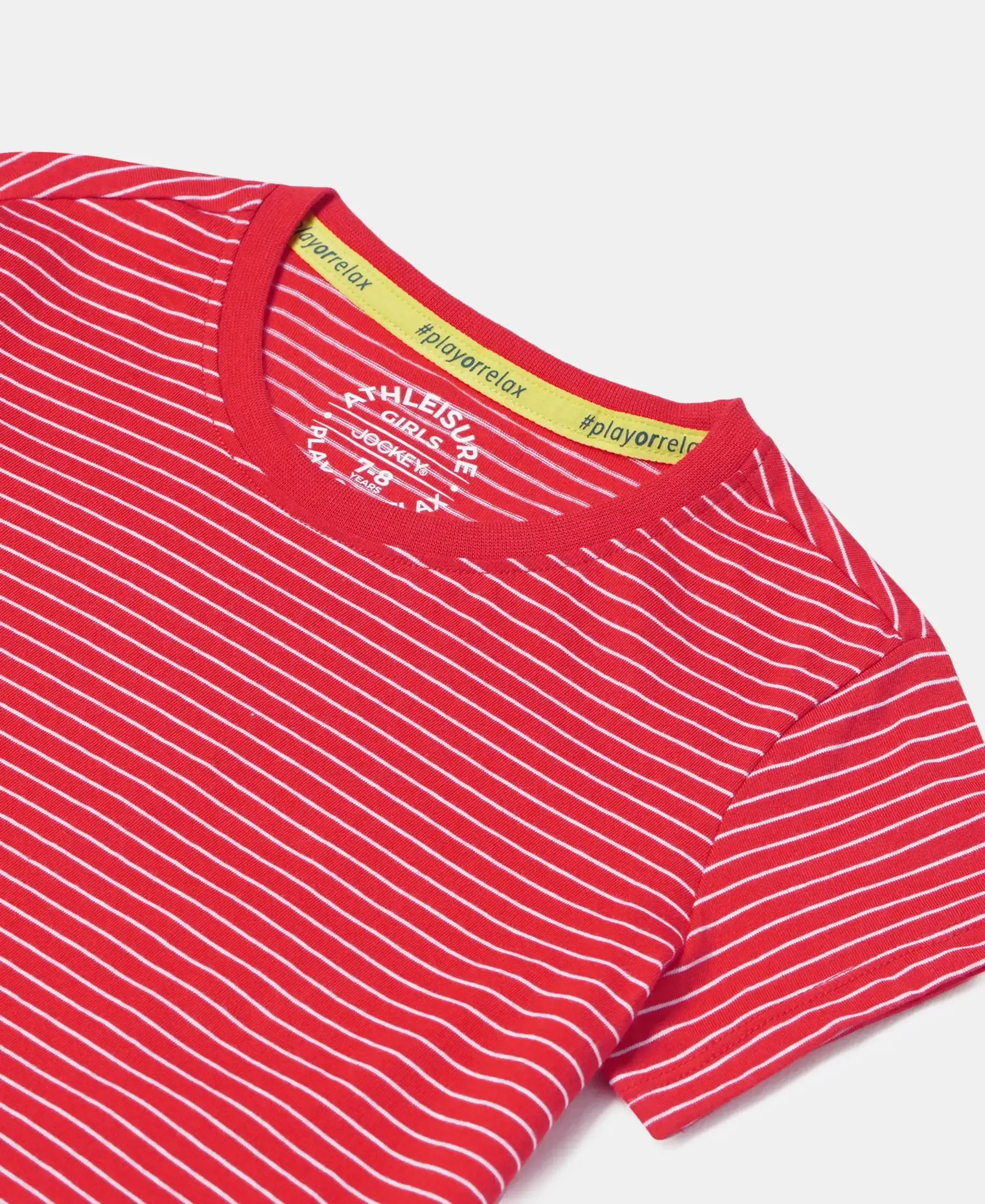 Girl's Super Combed Cotton Striped Short Sleeve T-Shirt - Rio Red