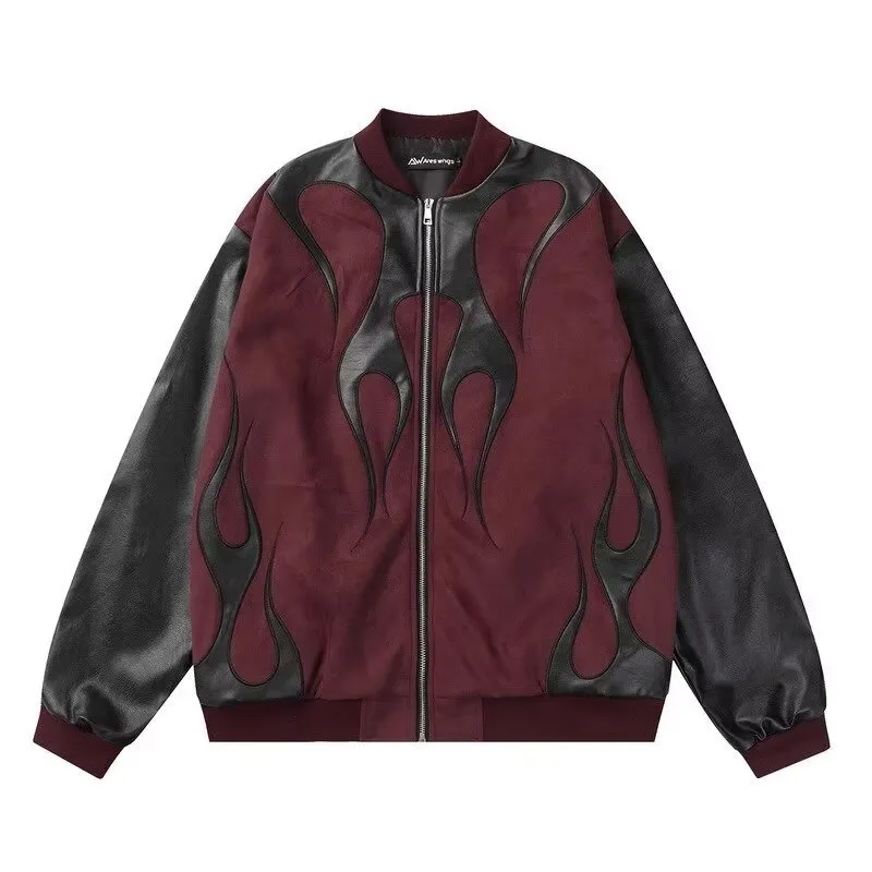 GlamzLife Contrast Color PU Leather Jacket - Men's Ribbed Hem Design