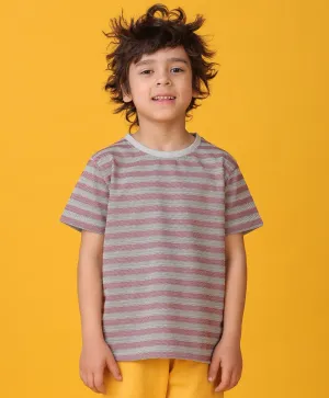 GREY RED STRIPED SHORT SLEEVES BOYS T-SHIRT -RED/BLACK
