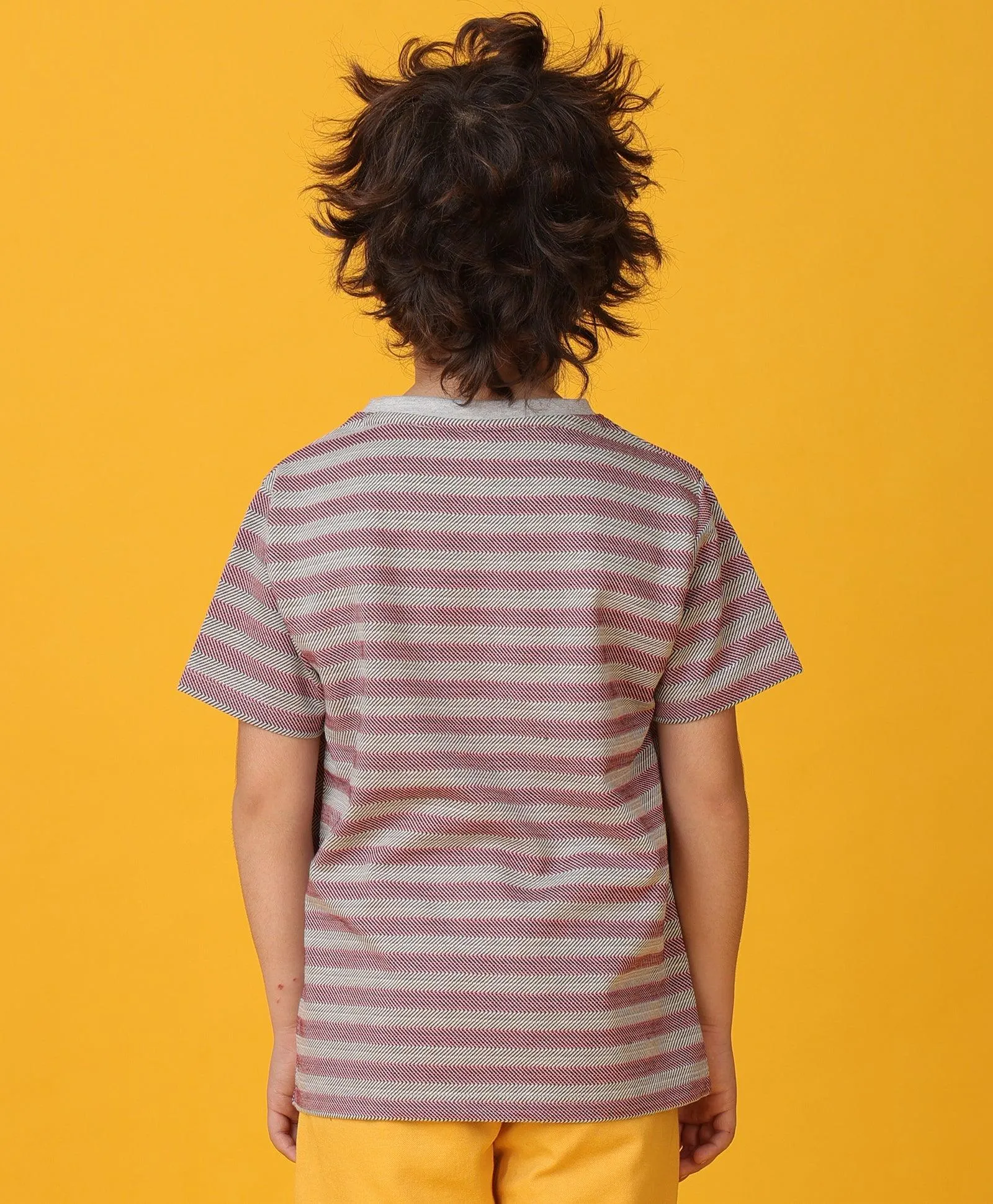 GREY RED STRIPED SHORT SLEEVES BOYS T-SHIRT -RED/BLACK