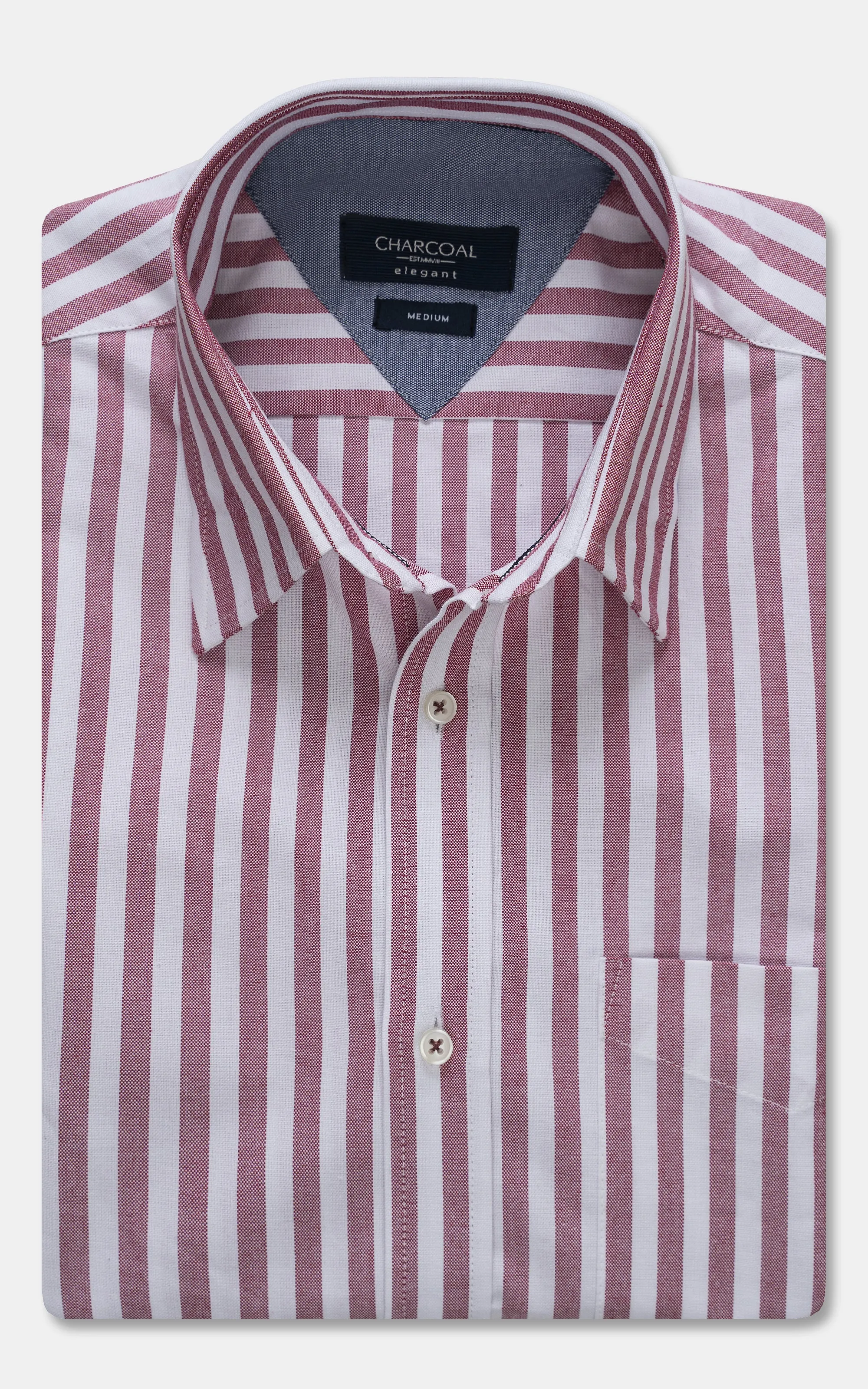 HIDDEN BUTTON DOWN COLLAR MAROON STRIPED