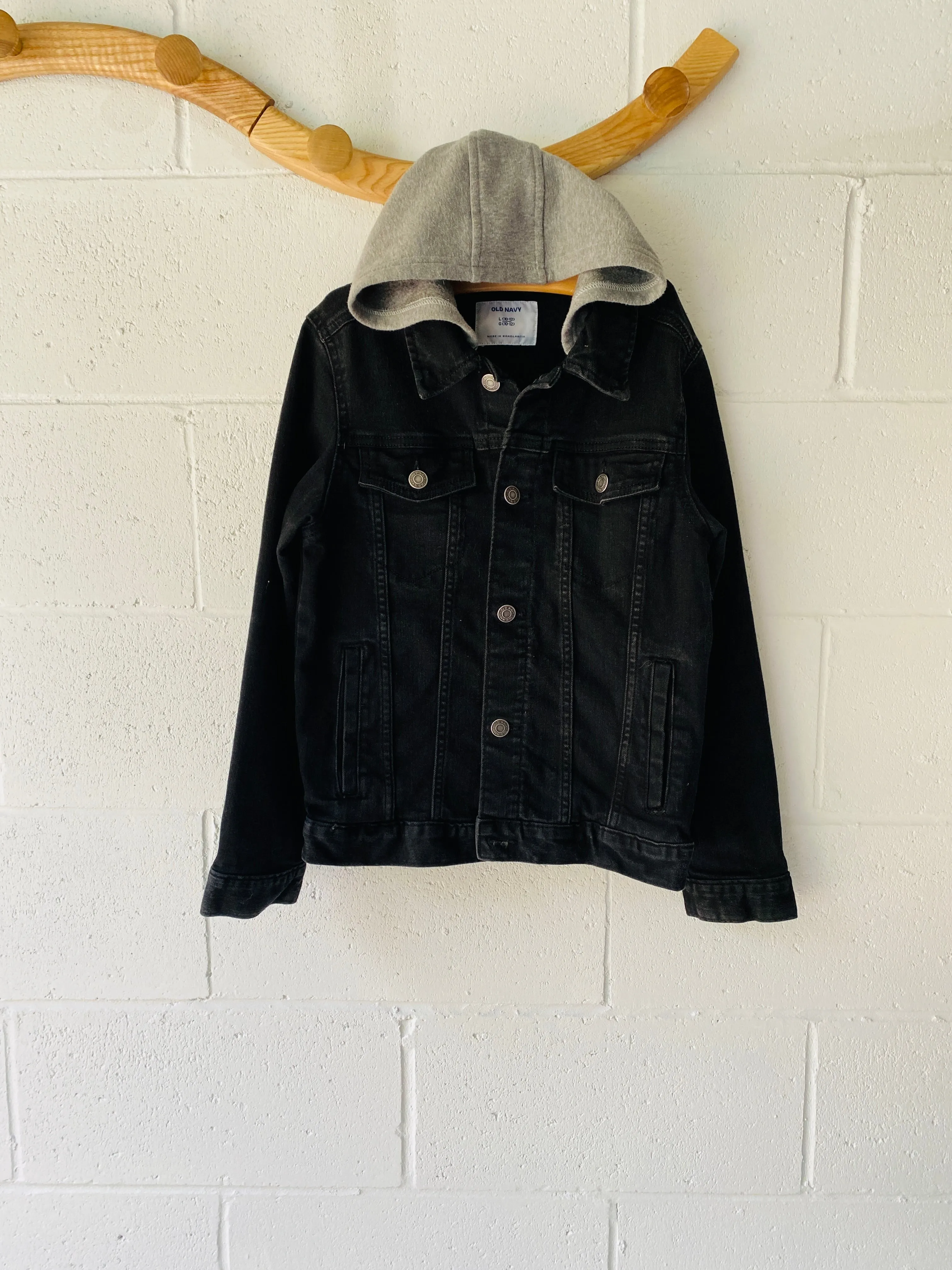 Hooded Black Denim Jacket, 10-12 years (LG)