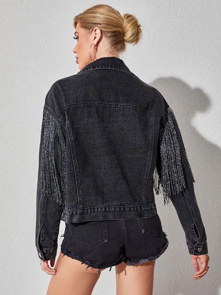 Jackie Loose Tassel Short Denim Jacket