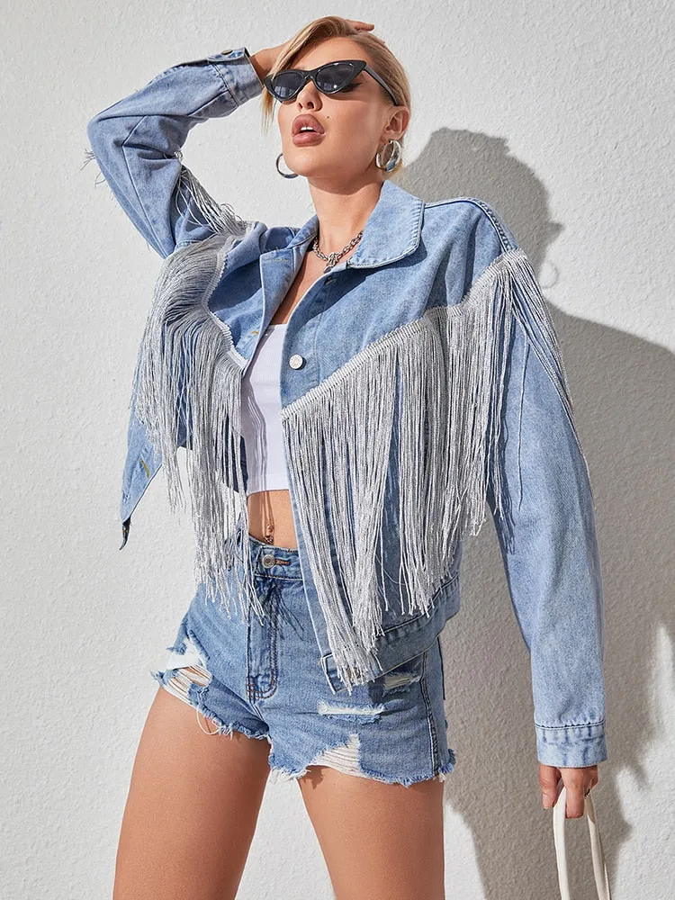 Jackie Loose Tassel Short Denim Jacket
