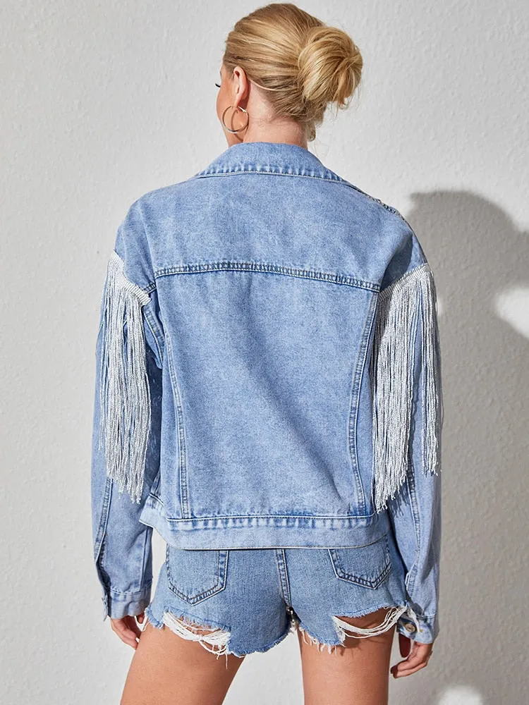 Jackie Loose Tassel Short Denim Jacket