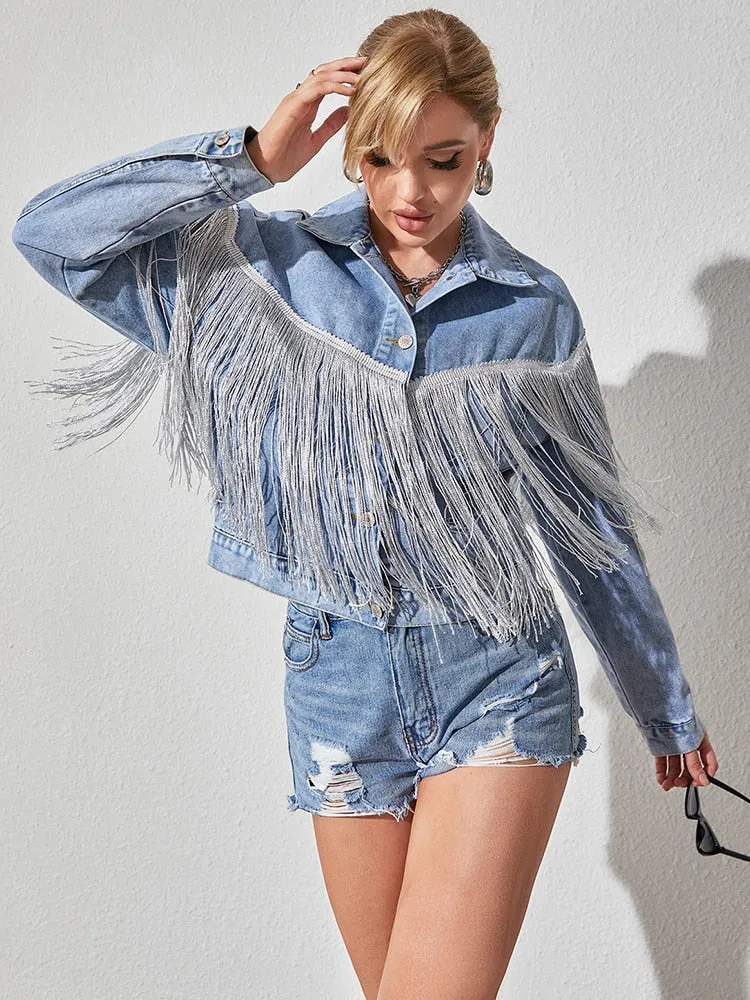 Jackie Loose Tassel Short Denim Jacket