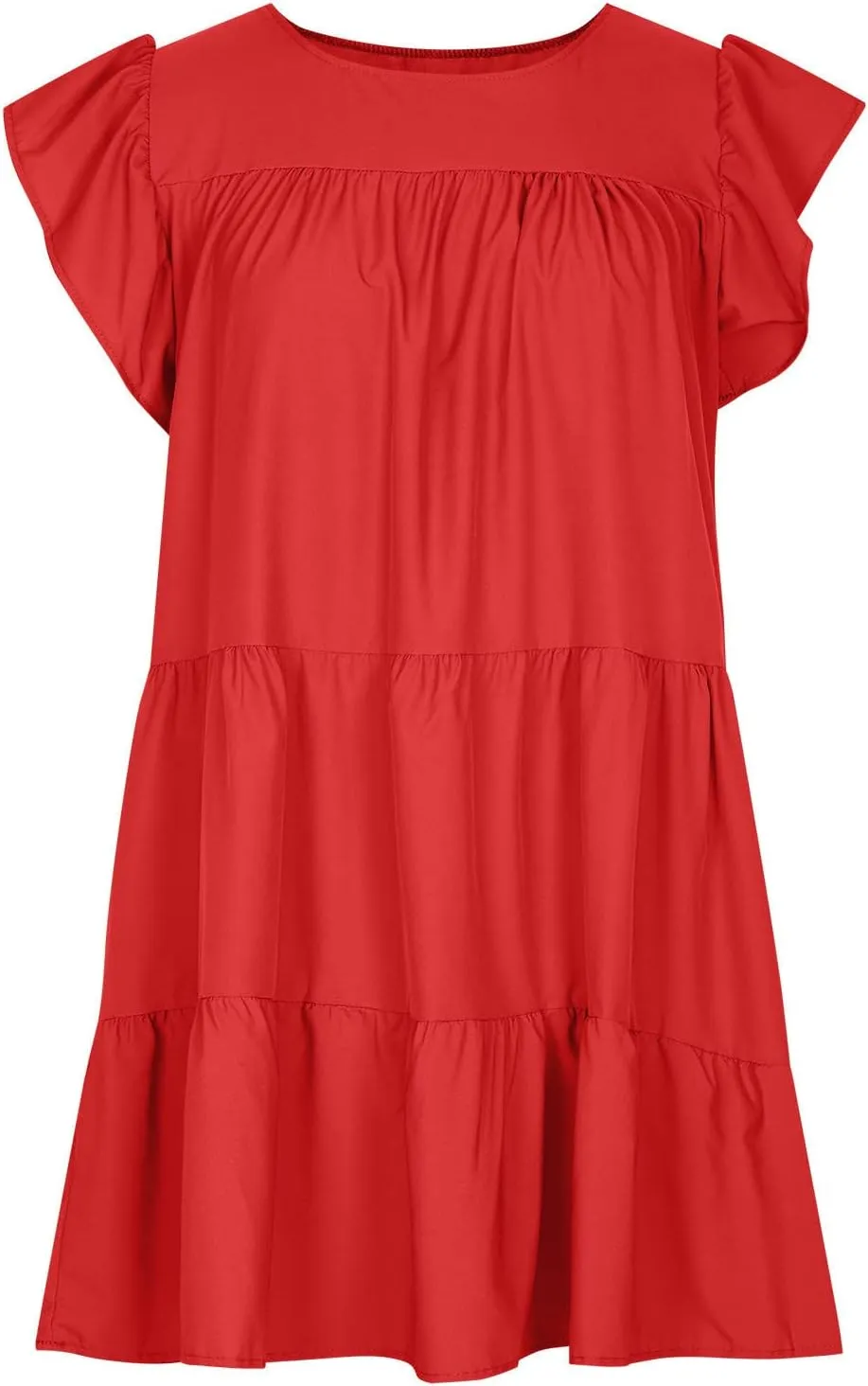 jsaierl Women's Summer Beach Dress Ruffle Sleeve Mini Dress Fashion Vacation Dresses Flowy A Line Sundress Sweet Cake Dress