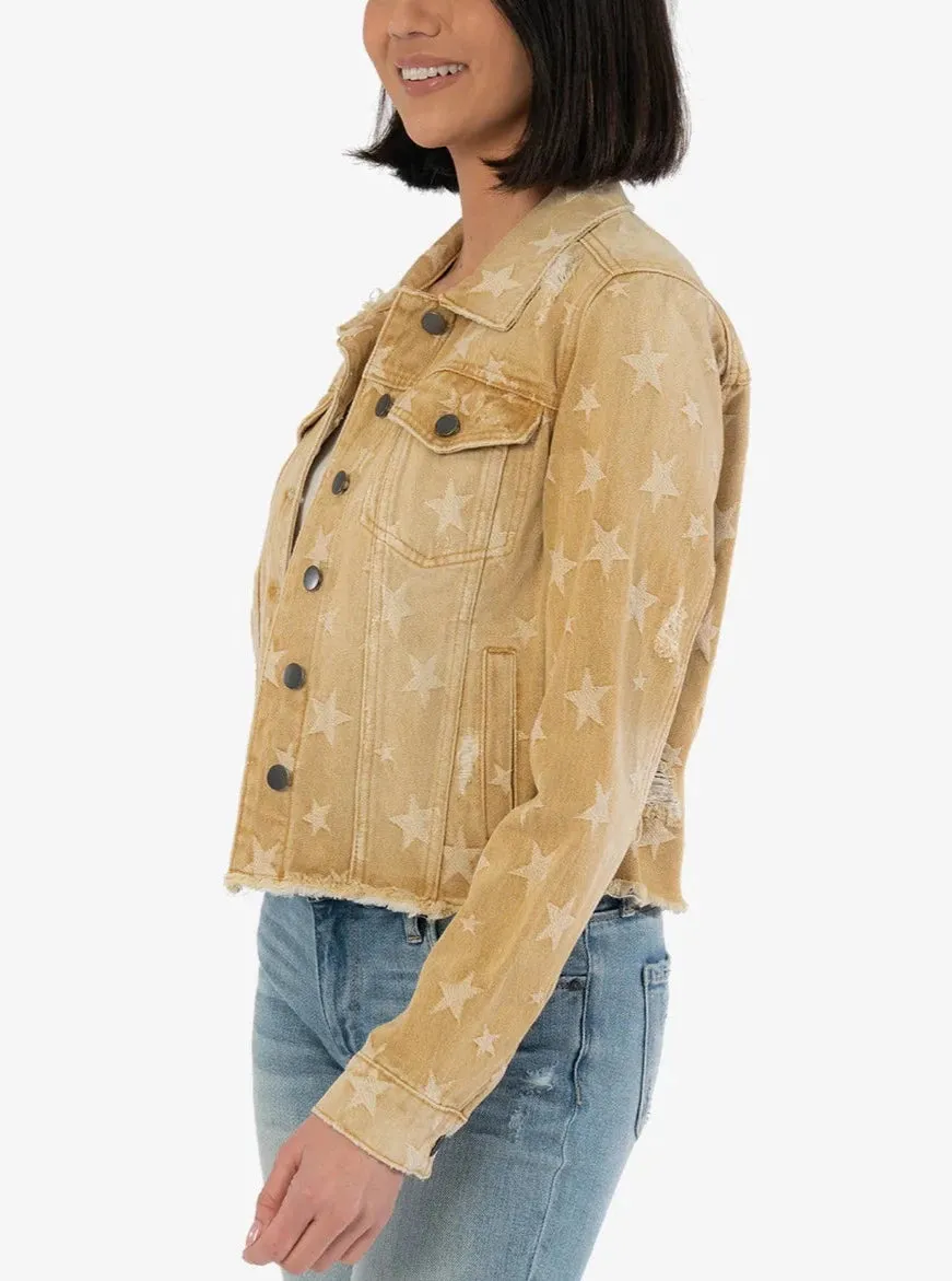 Julia Crop Jacket With Drop Shoulder [Khaki With Stars-KJ1603MA1]