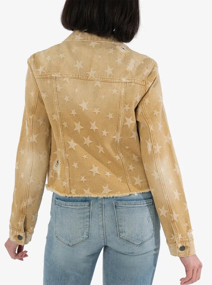 Julia Crop Jacket With Drop Shoulder [Khaki With Stars-KJ1603MA1]