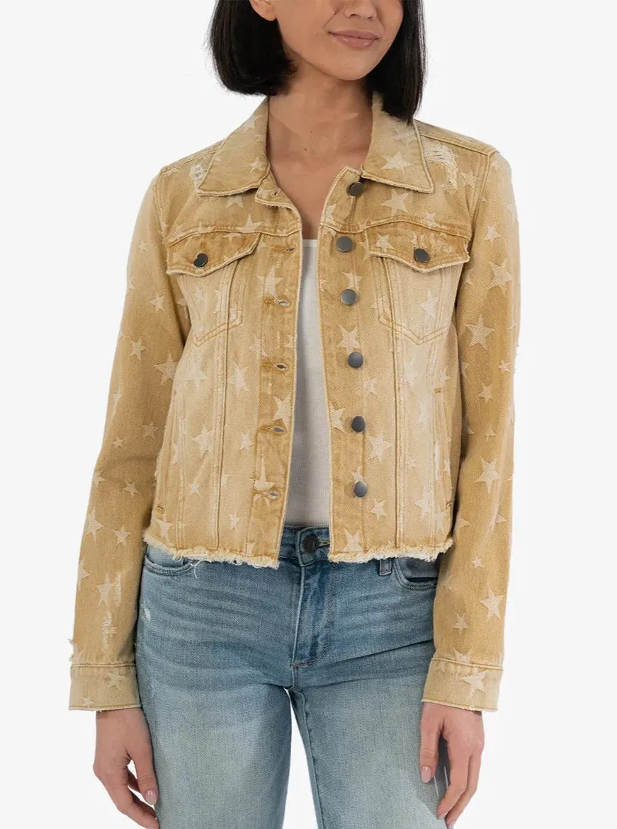 Julia Crop Jacket With Drop Shoulder [Khaki With Stars-KJ1603MA1]