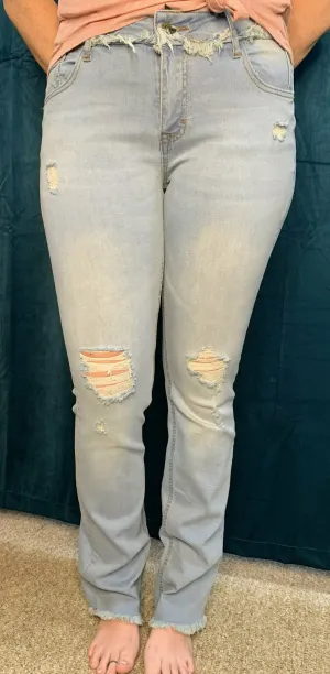 L And B Antique Wash Frayed/Split Hem Jean