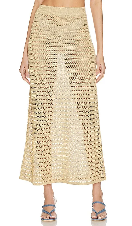 L'Academie Jalisa Open Stitch Maxi Skirt in Tan
