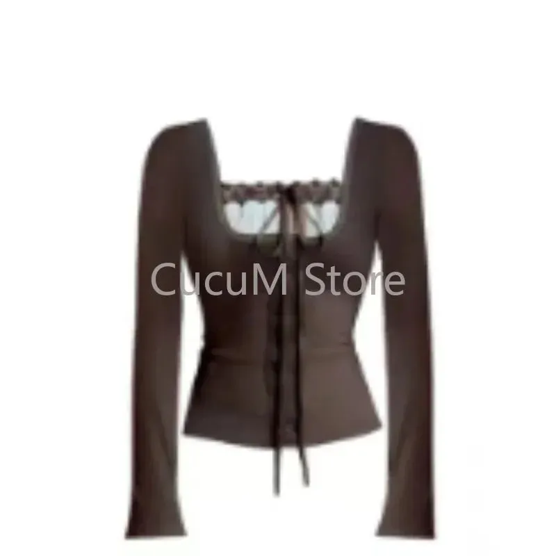 LVSANW 2025 New Korean Lace Up Patchwork Sexy Slim Long Sleeved T-shirt Women   Floral Printed Casual Cake Skirt Two-piece Suit Chic